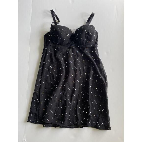 Rampage Other - Rampage Intimates Black Glitter Sheer Bra Chemise Size M Underwire Lingerie Sexy